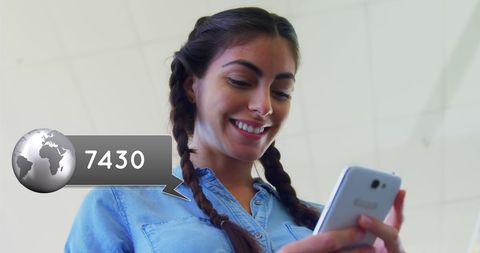Smiling Woman Engaging with Smartphone Notifications Increasing - Download Free Stock Images Pikwizard.com