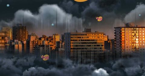 social media concept overlay on urban sky - Download Free Stock Images Pikwizard.com