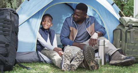 Father and Son Bonding on Family Camping Adventure