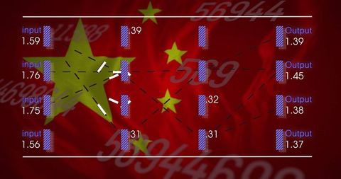 Digital Analytics Overlay on Red Star Background With Flag