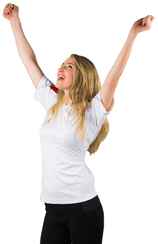 Joyful Woman in Sportswear Cheering with Arms Raised - Transparent Background - Download Free Stock Videos Pikwizard.com