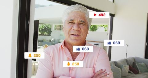 Digital influencer monitoring social media engagement at home