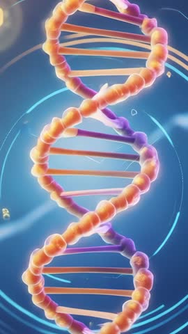 Rotating DNA Double Helix with Pulsing Data Rings Vertical Video for Genomics and Biotechnology