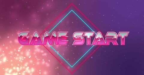 Vibrant Neon Game Start Text with Futuristic Visuals