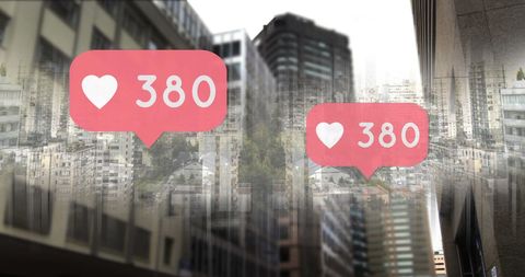 Social Media Engagements Over Modern Cityscape