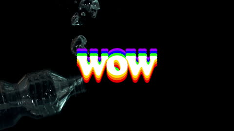 Vibrant WOW Animation with Water Bottle and Bubbles