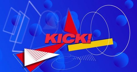 Dynamic geometric kick design on vibrant blue background
