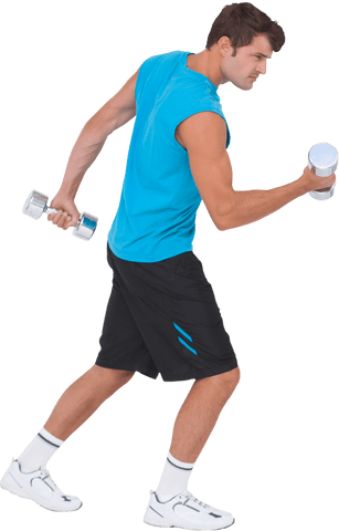 Transparent fit man lifting dumbbells for fitness training