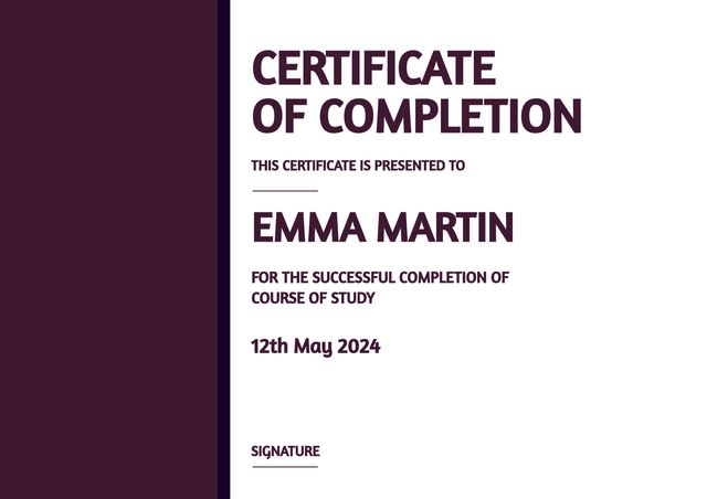 Simple Completion Certificate with Dark Purple Accents - Download Free Stock Templates Pikwizard.com