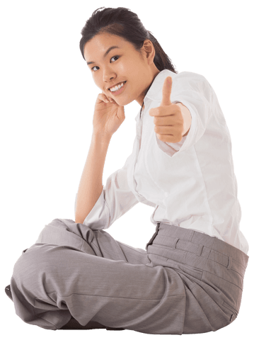Confident Businesswoman Showing Thumbs Up on Transparent Background