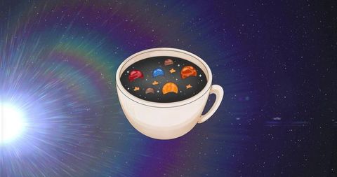 Surreal cosmic coffee universe concept with planets