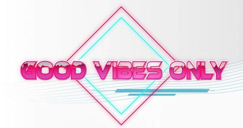 Retro Neon Good Vibes Only 3D Pink Text with Cyan Diamond and Teal Lines Synthwave Poster