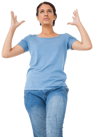 Angry Biracial Woman in Blue on Transparent Background