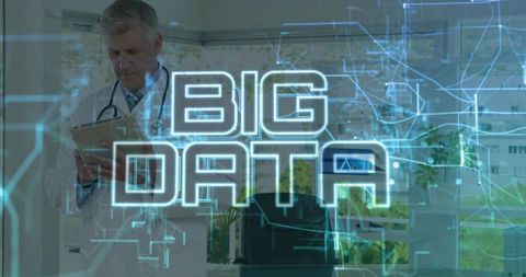 Doctor Analyzing Big Data in Futuristic Healthcare Setting