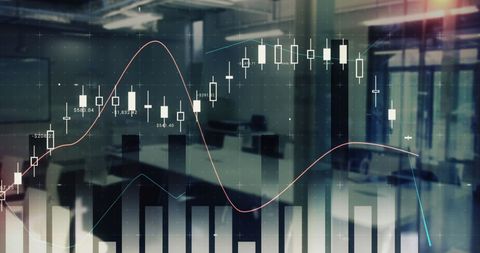 Financial Data Charts Overlay on Modern Office Workspace - Download Free Stock Images Pikwizard.com