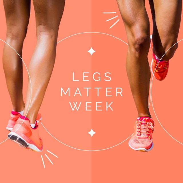 Image of legs matter week and legs in sport shoes on orange background. Health, prevention and legs and feet condition concept.