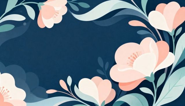Navy botanical border with peach blooms and mint foliage for wedding invitations and stationery