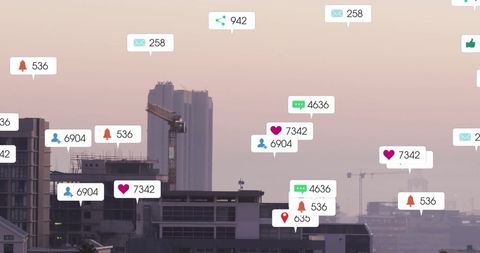 Floating Social Media Icons Over Cityscape Challenges Reality