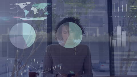 Man Interacting with Data Visualization Overlay on Smartphone