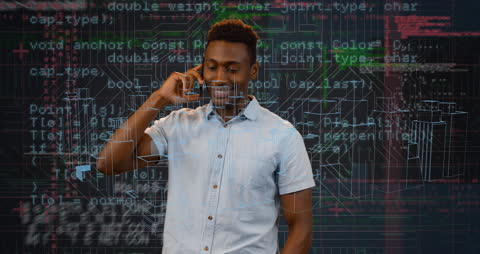 Man Communicating on Mobile Overlapping Digital Cityscape