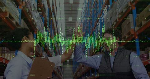 Warehouse Workers Analyzing Real-Time Financial Data