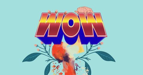Bold Wow Text over Vibrant Floral Background