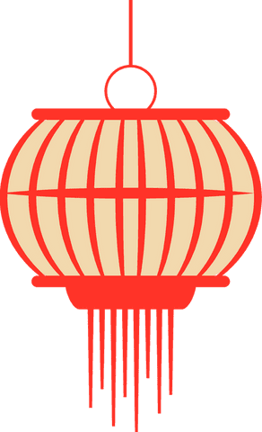 Red Asian Lantern with Tassels on Transparent Background