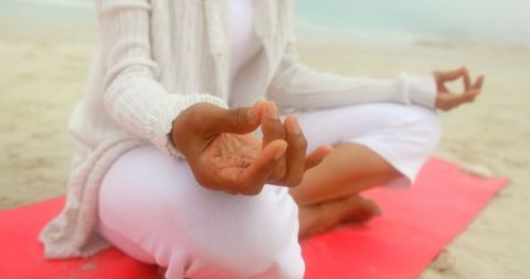 Senior Woman Practicing Yoga Meditation on Beach - Download Free Stock Images Pikwizard.com