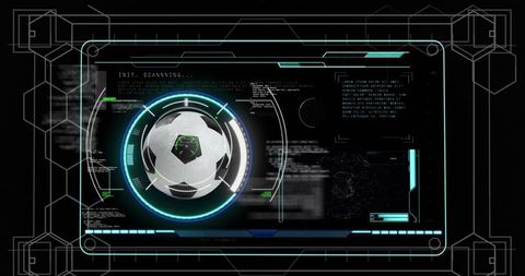 Futuristic Sports Analysis Interface with Digital Soccer Ball