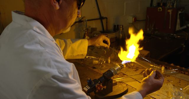 Glassblower Shaping Molten Glass Over Glassblowing Torch in Workshop - Download Free Stock Images Pikwizard.com