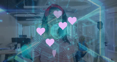 Digital Connectivity Illustration with Hearts Over Technology