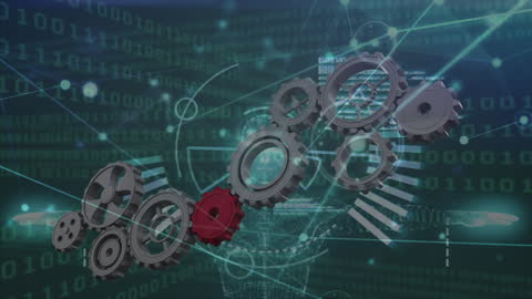 Futuristic Technology Gears with Binary Data Representation