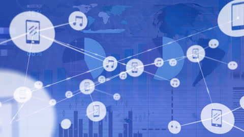 Digital Network Icons Overlaid on Global Business Data