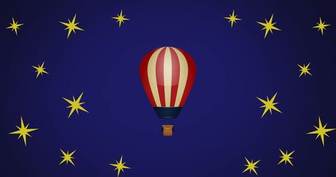 Hot Air Balloon with Stars on Blue Sky Celebrating Dream and Adventure