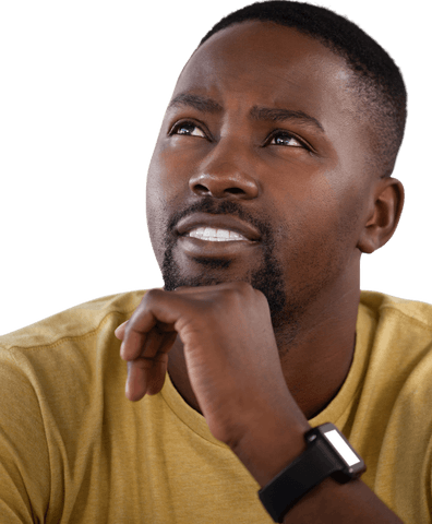 thoughtful african man in yellow shirt on transparent background - Download Free Stock Videos Pikwizard.com