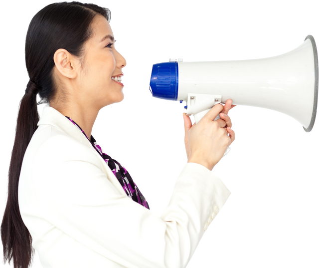 Woman with Megaphone Making Announcement Isolated on Transparent Background - Download Free Stock Videos Pikwizard.com