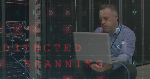 Business Professional Analyzing Server Data with Overlay