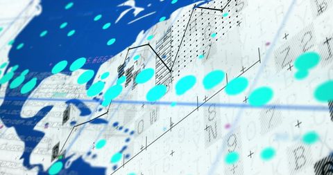 Abstract Digital Data Processing on World Map