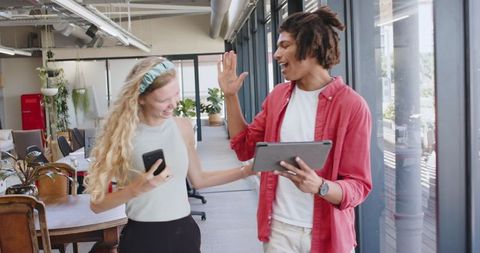 Diversified Office Team Collaborating, Cheerful Colleagues Sharing Ideas