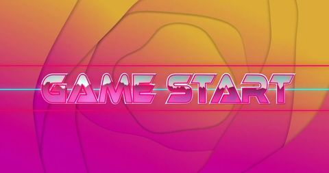 Neon Game Start Title on Retro Arcade Background