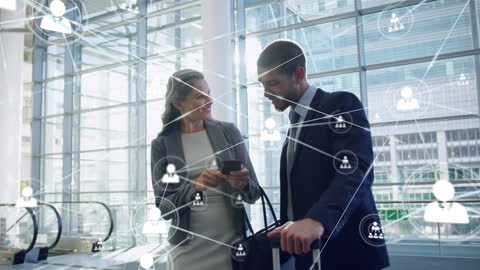 Business Professionals Interacting with Digital Network Concept Overlay