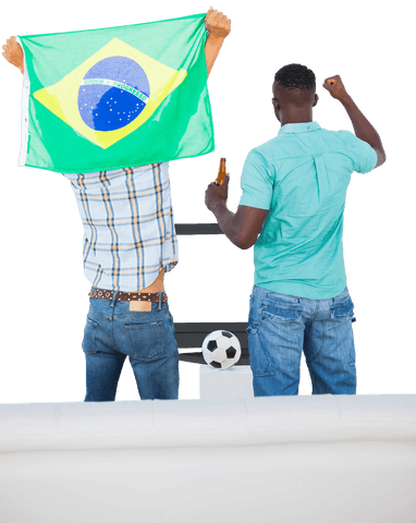 Football Fans Cheering with Brazilian Flag Transparent Background