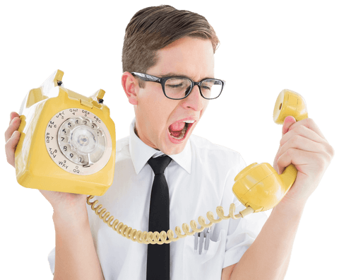 Frustrated Businessman Using Retro Phone on Transparent Background - Download Free Stock Videos Pikwizard.com