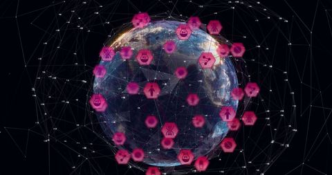 futuristic globe surrounded by digital network icons - Download Free Stock Images Pikwizard.com