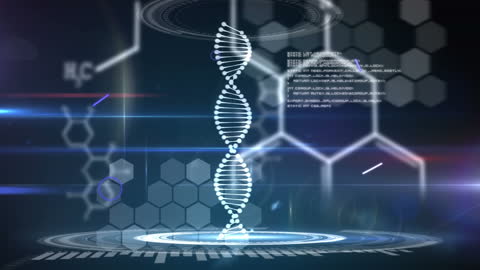 Futuristic DNA Helix with Hologram and Coding Elements