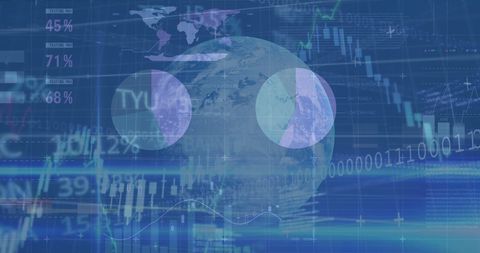 Globe with Financial Data and Graphs in Futuristic Blue Theme - Download Free Stock Images Pikwizard.com