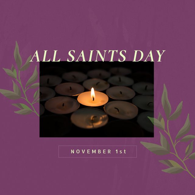 Composition of all saints day text over candles. All saints day and religion concept digitally generated image.