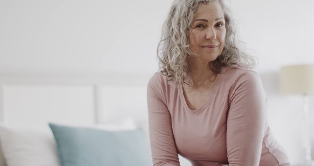 Smiling Senior Woman with Gray Hair in Casual Setting - Download Free Stock Images Pikwizard.com