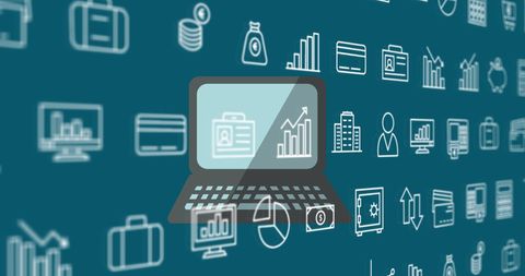 laptop with financial icons and data analytics technology concept - Download Free Stock Images Pikwizard.com