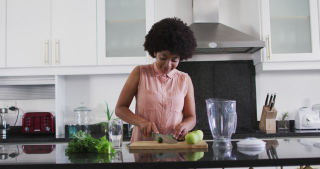 African American Woman Chopping Vegetables in Modern Kitchen at Home - Download Free Stock Images Pikwizard.com